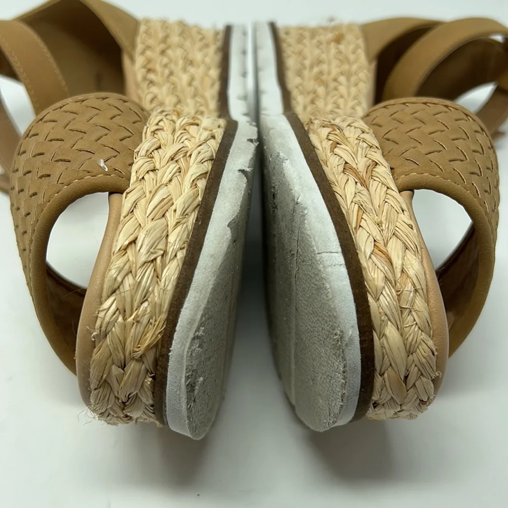 Dolce Vita Tan Leather Straw Espadrille Platform Sandals Size 8.5